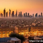 Home 22 부동산 투자와 인플레이션의 관계 - A vibrant Middle Eastern cityscape at sunset, featuring modern residential and commercial buildings ...
