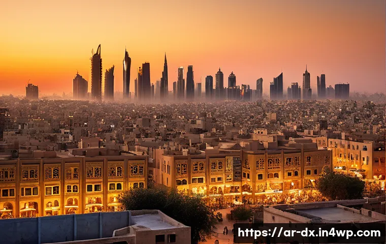 부동산 투자와 인플레이션의 관계 - A vibrant Middle Eastern cityscape at sunset, featuring modern residential and commercial buildings ...