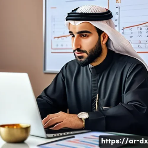 Home 33 인플레이션 시대의 현금 흐름 관리 - A professional Middle Eastern man in traditional attire (thobe and ghutra) sitting at a modern desk ...