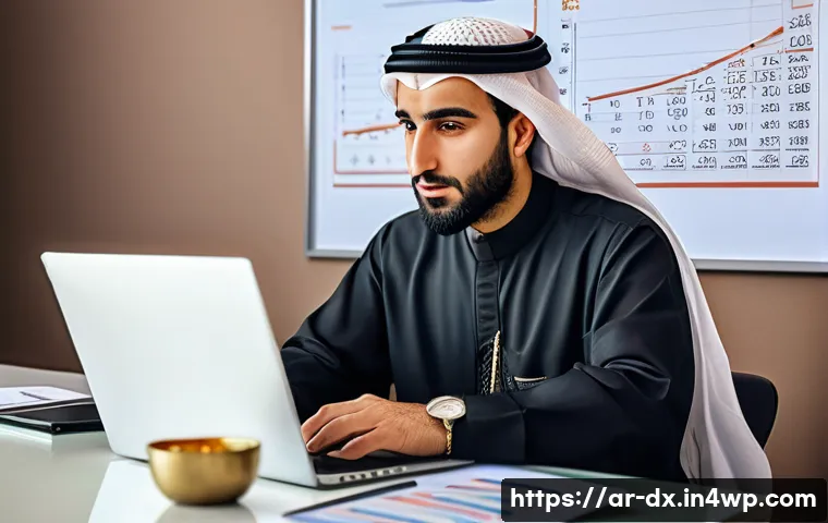 인플레이션 시대의 현금 흐름 관리 - A professional Middle Eastern man in traditional attire (thobe and ghutra) sitting at a modern desk ...