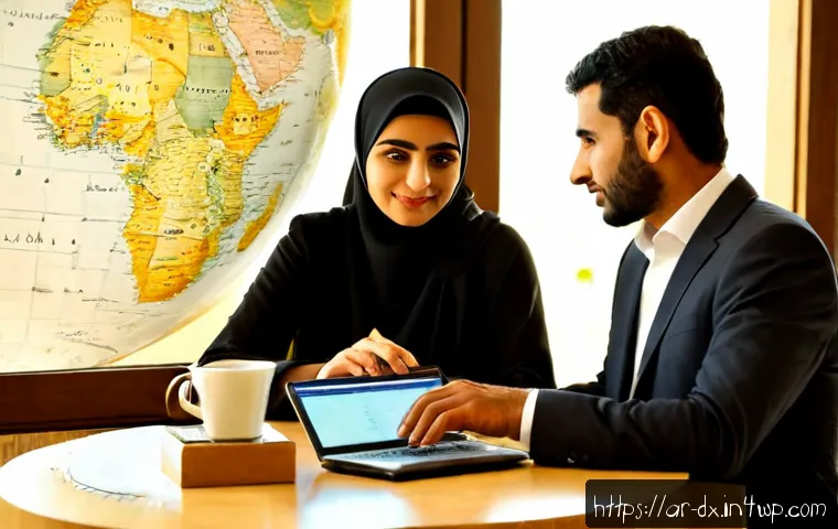 Home 17 인플레이션과 해외 투자 전략 - Photorealistic financial planning scene in a modern Gulf Arab home office, a modestly dressed Arab c...
